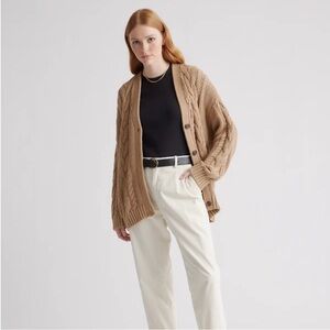 Quince Cable Knit Cardigan in Camel